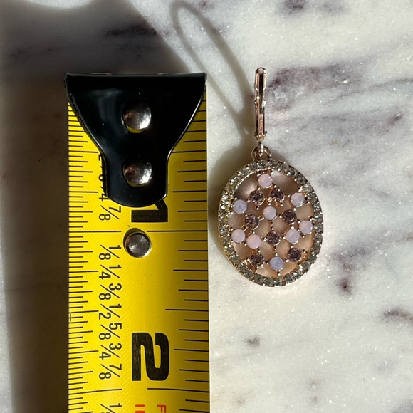 Rose gold tone dangle earrings | pink, purple and white stones - Picture 6 of 6